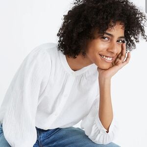 Madewell NWT white shimmer stripe peasant top blouse XS